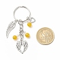 Natural & Dyed Malaysia Jade Keychain, with Tibetan Style Alloy Pendants and Iron Split Key Rings, Wing & Feather & Heart