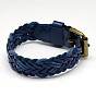 Trendy Unisex Casual Style Braided Hemp and Leather Wristband Bracelets, with Iron Watch Band Clasps, Antique Bronze, 250x19x4mm