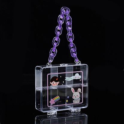 Polystyrene Plastic Bead Containers, with Chain and 6 Grids, for Jewelry Beads Small Accessories, Bag Shapes
