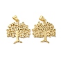 Rack Plating Brass Pave Cubic Zirconia Pendants, Lead Free & Cadmium Free, Real 18K Gold Plated, Long-Lasting Plated, Tree Charm