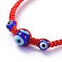 Adjustable Nylon Thread Braided Bead Bracelets, with Handmade Lampwork Evil Eye Beads and 304 Stainless Steel Smooth Round Spacer Beads