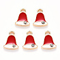 Alloy Enamel Charms, with Crystal Rhinestone, for Christmas, Jingle Bell, Light Gold