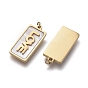 Natural Shell Pendants, with Golden Plated 316 Surgical Stainless Steel Findings and Jump Rings, Rectangle with Word Love