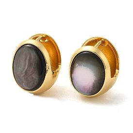 Natural Black Lip Shell Oval Hoop Earrings, Brass Earrings, Long-Lasting Plated, Cadmium Free & Lead Free