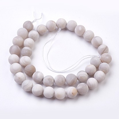 Blanc brins agate de perles naturelles, givré, ronde