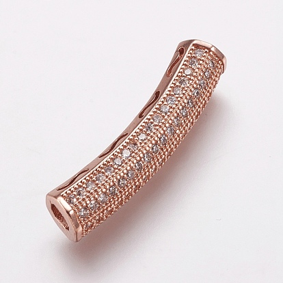 Brass Micro Pave Cubic Zirconia Tube Beads, Tube, Clear