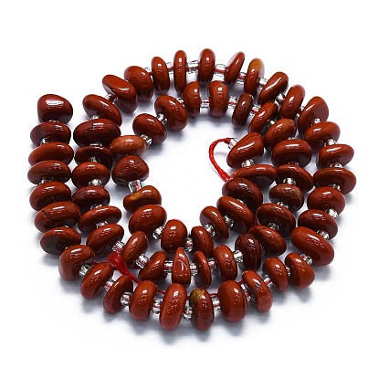 Rouge naturel perles de jaspe brins, avec des perles de rocaille, plat