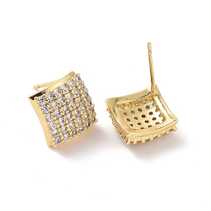 Clear Cubic Zirconia Rhombus Stud Earrings, Brass Jewelry for Women