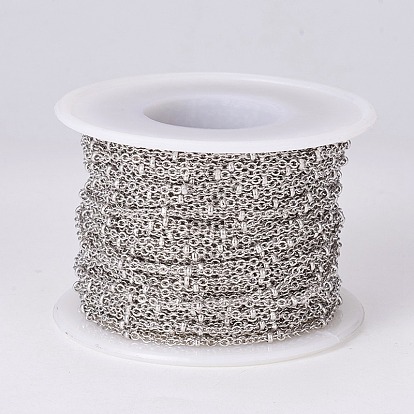 304 Stainless Steel Cable Chains, Satellite Chains, with Rondelle Beads, with Spool, Soldered