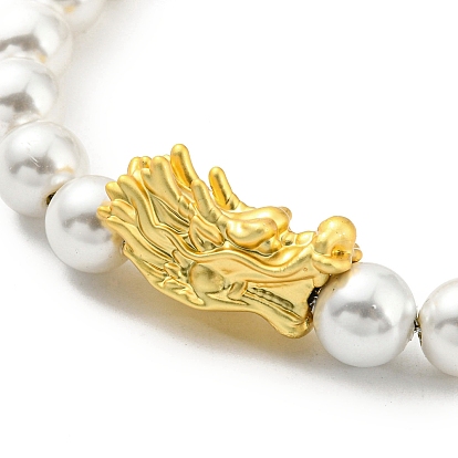 Rack Plating Brass Dragon & Plastic Pearl Beaded Bracelet