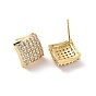 Clear Cubic Zirconia Rhombus Stud Earrings, Brass Jewelry for Women