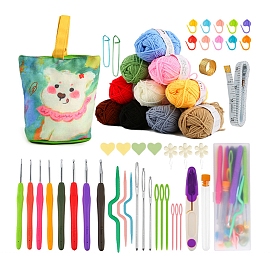 Crochet Kits with Yarn Set for Beginners Adults Kids, Knitting Tool Accessories with Bear Pattern Carry Bag, Crochet Starter Kit