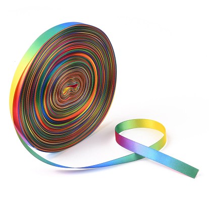 Rainbow Gradient Polyester Ribbon, Double Face Satin Ribbon, for Crafts Gift Wrapping, Party Decoration