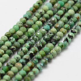 Brins de perles turquoises naturelles, facette, ronde