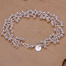Silver Color Plated Brass Ball Charm Bracelets For Women, with Lobster Clasps
