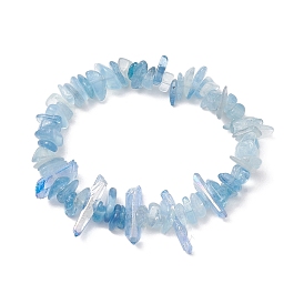 Natural Stone Chips Beaded Stretch Bracelets, Natural Dyed Quartz Crystal Pointed Stretch Bracelets for Women
