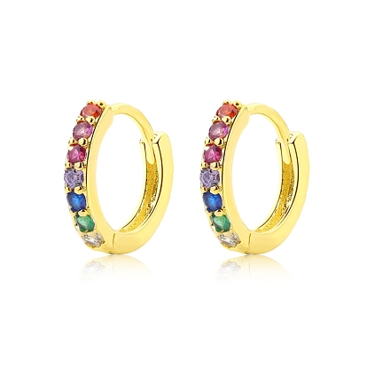 Colorful Cubic Zirconia Hinge Hoop Earrings, Brass Jewelry for Women