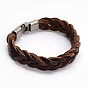 Stylish Braided Leather Cord Bracelets, with Alloy Snap Lock Clasps, 200x13mm