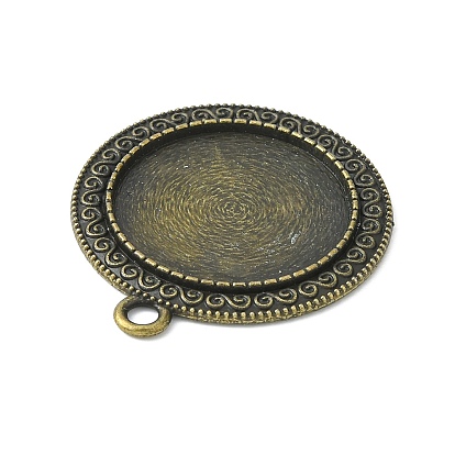Tibetan Style Zinc Alloy Pendant Cabochon Settings, Cadmium Free & Lead Free, Flat Round Tray: 25mm in diameter, 39x34.5x2mm, Hole: 3mm