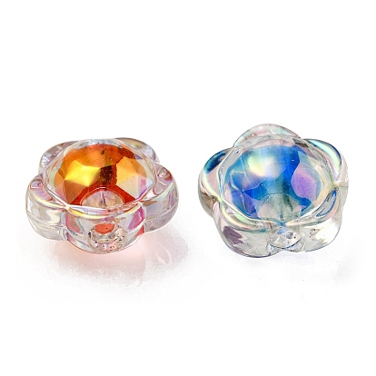 UV Plating Rainbow Iridescent Acrylic Beads, Two Tone Bead in Bead, Flower
