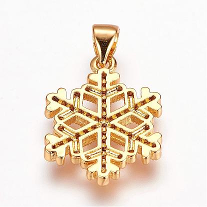 Brass Micro Pave Cubic Zirconia Pendants, Snowflake