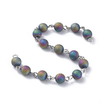 Chaînes de perles de verre électroplaqué à la main, avec épingle à oeil en fer, ronde, non soudée, platine
