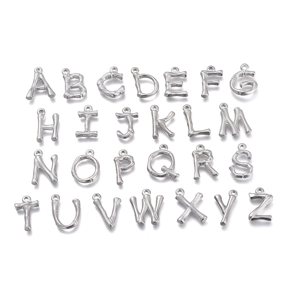 304 Stainless Steel Pendants, Bamboo Shaped Letter, Stainless Steel Color