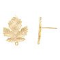 Brass Stud Earring Findings, with Horizontal Loops, Maple Leaf, Nickel Free