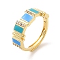 Enamel Rectangle Adjustable Ring with Cubic Zirconia, Real 18K Gold Plated Brass Ring, Cadmium Free & Lead Free