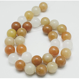 Natural Yellow Jade Beads Strands, Round, Goldenrod