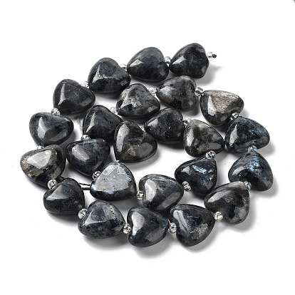 Brins de perles de larvikite naturelles, avec des perles de rocaille, cœur