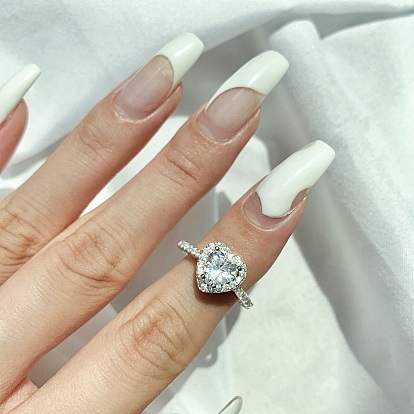 925 стерлингового серебра кольца перста, с фианитами для женщин, обручальное кольцо с камнем в форме сердца, Реальная платина