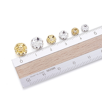 Séparateurs perles en verre avec strass en laiton, Grade a, bord ondulé, couleur métallique mixte, rondelle