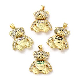 Brass Pendants, with Cubic Zirconia, Lead Free & Cadmium Free, Bear Charms, Real 18K Gold Plated
