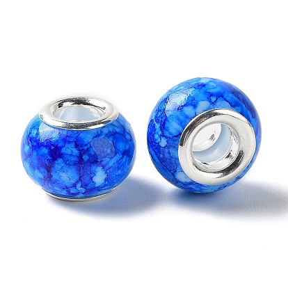 Crépiter perles européennes acryliques, Perles avec un grand trou   , avec noyau de couleur en acier inoxydable, rondelle