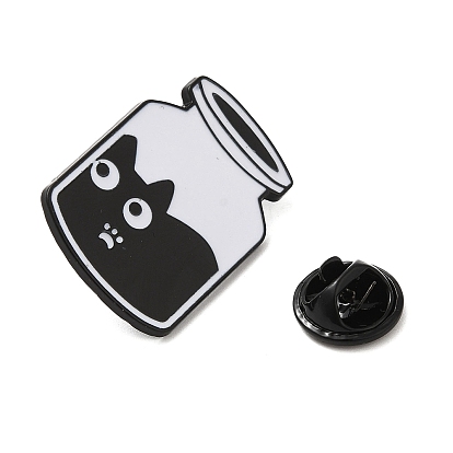 Liquid Cat with Bottle/Box/Pan Enamel Pins, Black Alloy Badge for Backpack Clothes