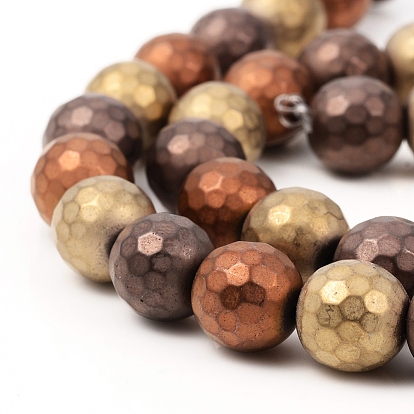 Vacuum Plating Non-magnetic Synthetic Hematite Beads Strands, Matte Style, Round, Faceted