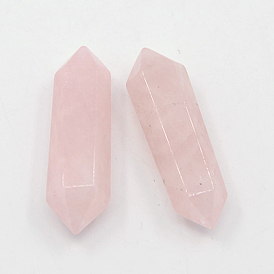 Natural Rose Quartz Double Terminated Point Beads, Healing Stones, Reiki Energy Balancing Meditation Therapy Wand, No Hole/Undrilled