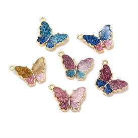 Alloy Enamel Pendants, with Glitter Powder, Long-Lasting Plated, Cadmium Free & Nickel Free & Lead Free, Golden, Butterfly Charm