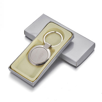 Paramètres de cabochon de porte-clés en alliage de zinc, avec anneau en fer, plat rond