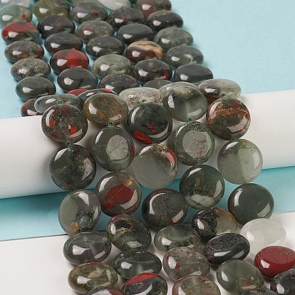 Natural African Bloodstone Beads Strands, Flat Round