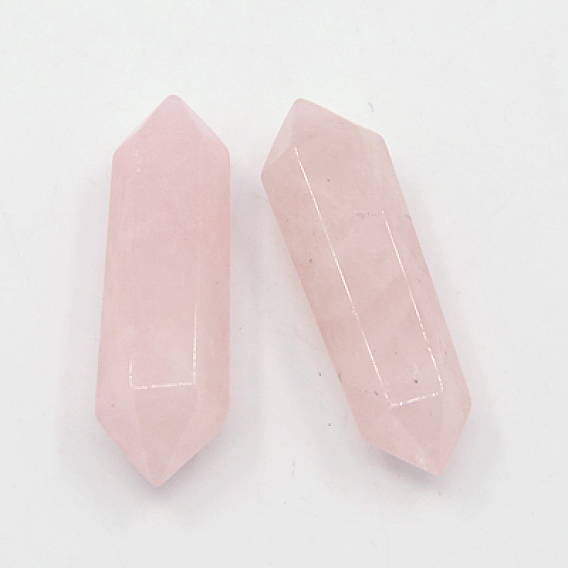 Perles à pointe double en quartz rose naturel, pierres de guérison, baguette magique de thérapie de méditation d'équilibrage d'énergie de reiki, pas de trous / non percés