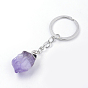 Natural Amethyst Keychain, with Iron Findings, Nuggets, Platinum