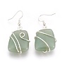Natural Gemstone Dangle Earrings, with Silver Color Plated Brass Findings, Rectangle
