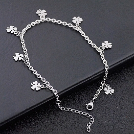 Stainless Steel Clover Charms Anklet with Cable Chains for Women