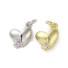 Rack Plating Brass Micro Pave Clear Cubic Zirconia Charms, Lead Free & Cadmium Free, Long-Lasting Plated, Heart Charms