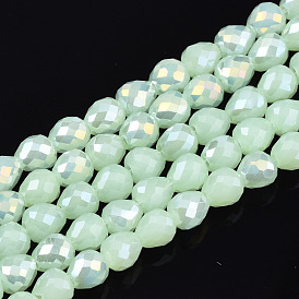 Electroplate Glass Beads Strands, Imitation Jade Glass, AB Color Plated, Faceted, Teardrop