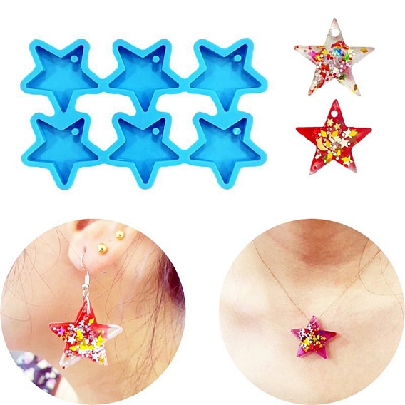 Moules en silicone pendentif étoile diy, moules de résine, pour la fabrication de bijoux en résine uv & résine époxy, 6 cavités