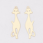 Brass Kitten Pendants, Etched Metal Embellishments, Long-Lasting Plated, Cat Silhouette Shape