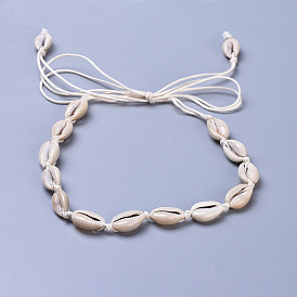 Colliers de perles de cauris ajustables, avec des cordons de coton ciré